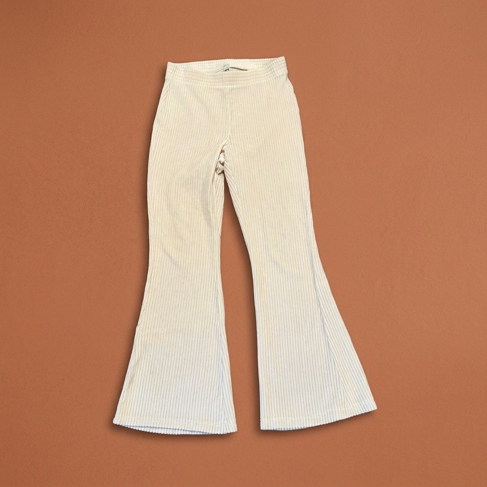 Aerie Cream Ribbed Corduroy Flare Pants Womens M Regular Off White Bell Bottom